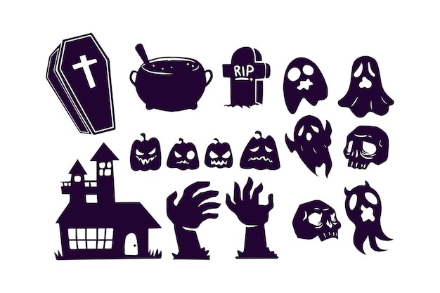 Halloween silhouette icon and character collection