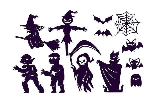 Halloween silhouette icon and character collection