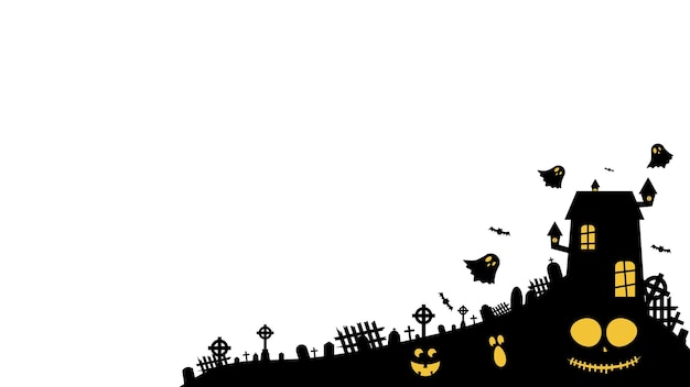 Halloween silhouettes Vector Halloween decoration with haunted house pumpkins and ghosts