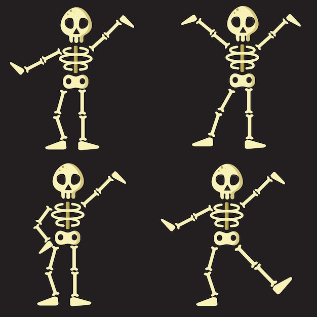 Halloween skeleton position vector illustration graphic design Skeleton on black background for