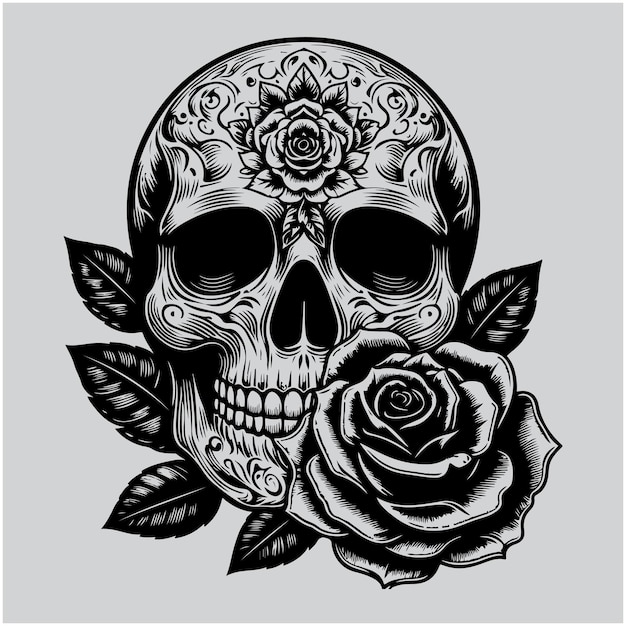 Halloween Skull with a Rose Isolated Vector illustration