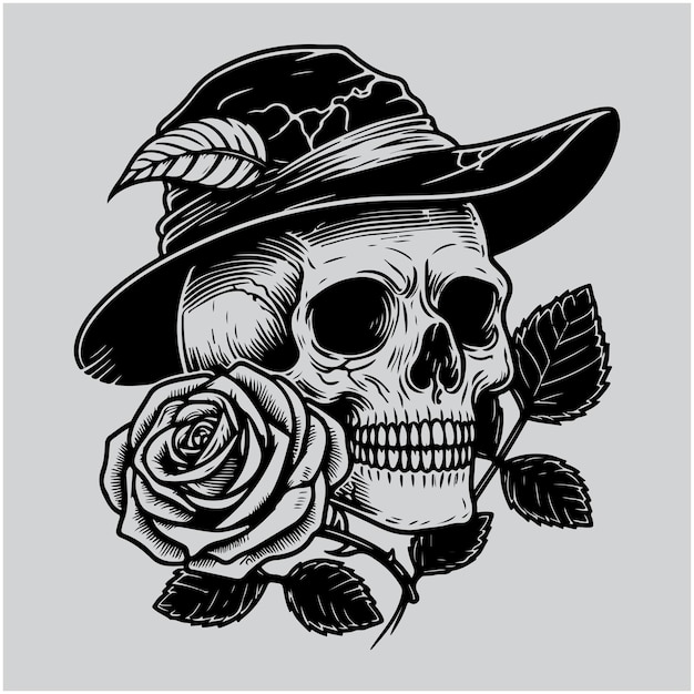 Halloween Skull with a Rose Isolated Vector illustration