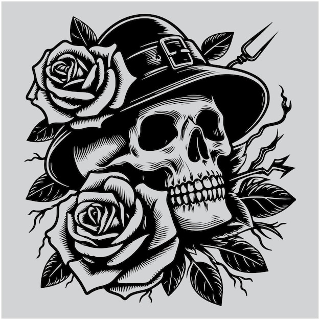 Halloween Skull with a Rose Isolated Vector illustration