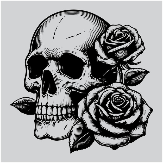 Halloween Skull with a Rose Isolated Vector illustration