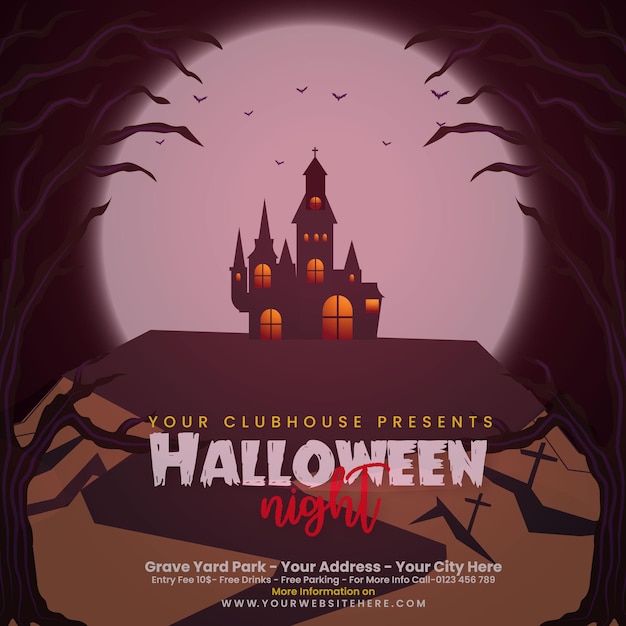 Halloween Spooky house Nighttime Scene Horizontal Background banner design