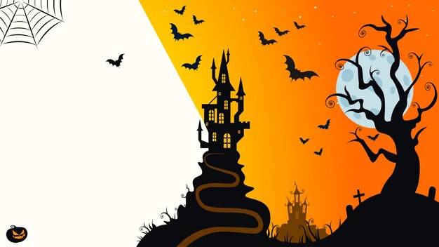 Vector halloween spooky nighttime scene horizontal background copy space