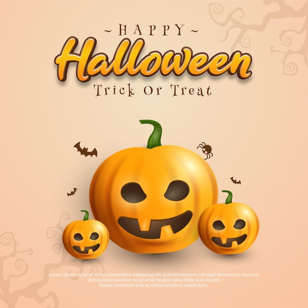 Halloween square background with 3d pumpkin