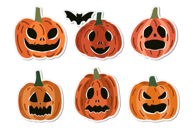 halloween sticker collection - hand-drawn pumpkin characters