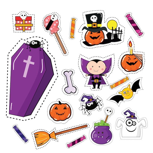 Vector halloween sticker patches set