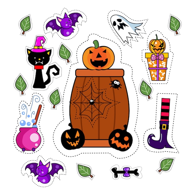 Vector halloween sticker patches set