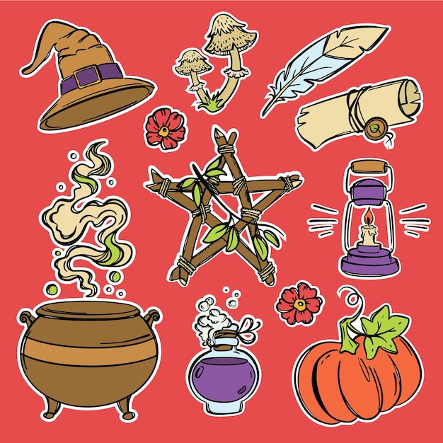 HALLOWEEN STICKER SET Occult Celestial Sketch Vector Pack