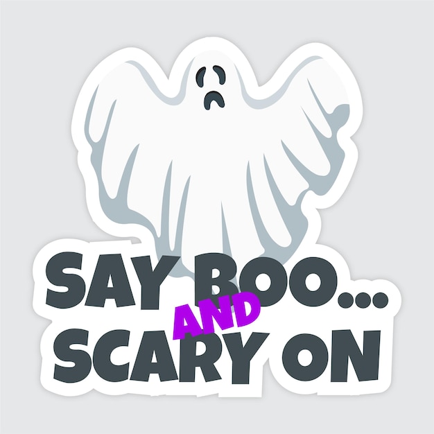 Halloween sticker with ghost and say boo and scary on text