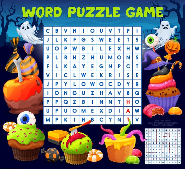 Halloween sweets wordsearch puzzle game worksheet