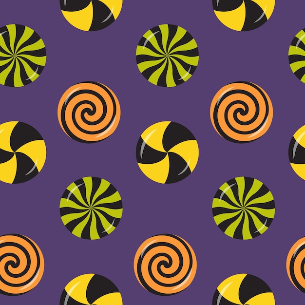 Halloween swirl sweet candies round lollipops bonbons seamless pattern