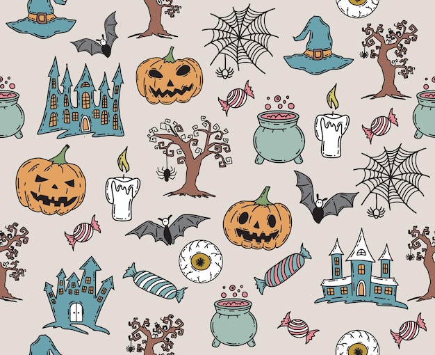 Halloween symbols hand drawn illustrations