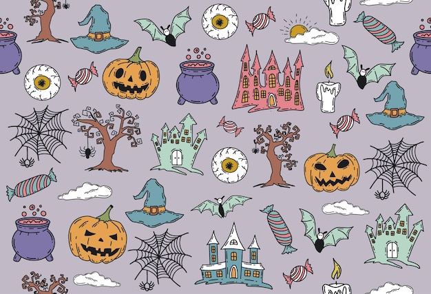 Halloween symbols hand drawn illustrations