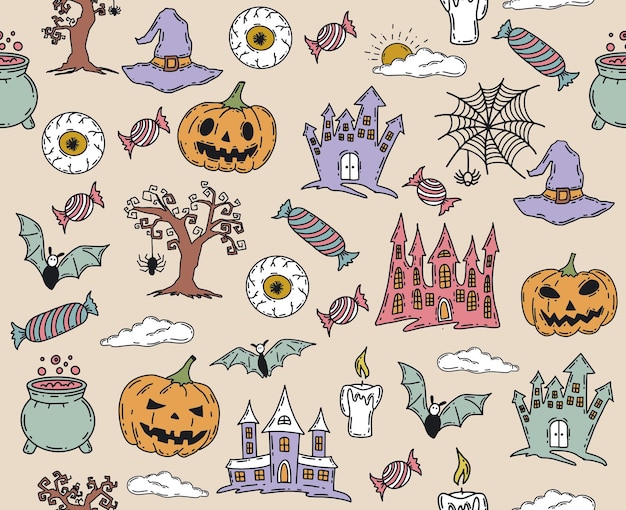 Halloween symbols hand drawn illustrations