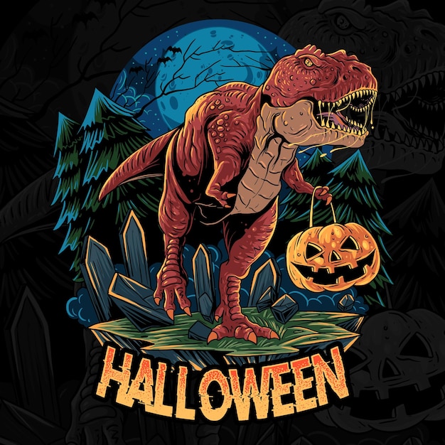 Halloween T-Rex Dinosaur Brings Pumpkin