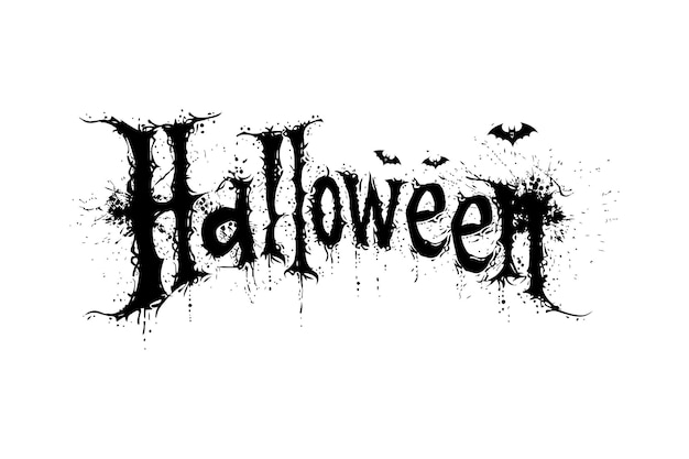 Vector halloween text with splatter and bat accents vector illustration design