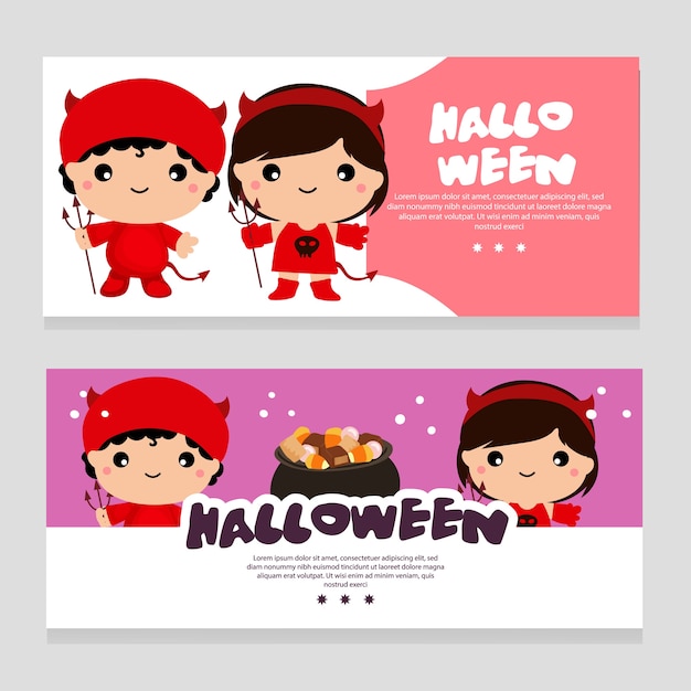 Halloween theme banner devil costume kids