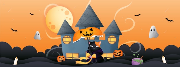 Halloween themed cat illustration