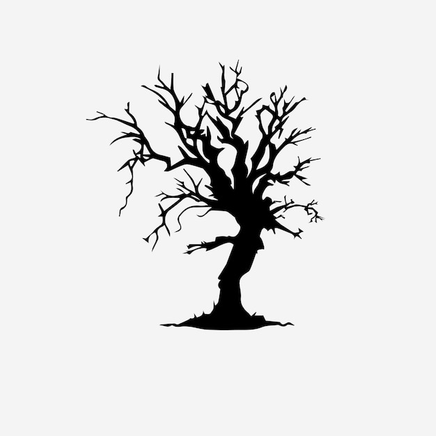 Halloween Tree Silhouette Isolated on White Background Vector Illustration