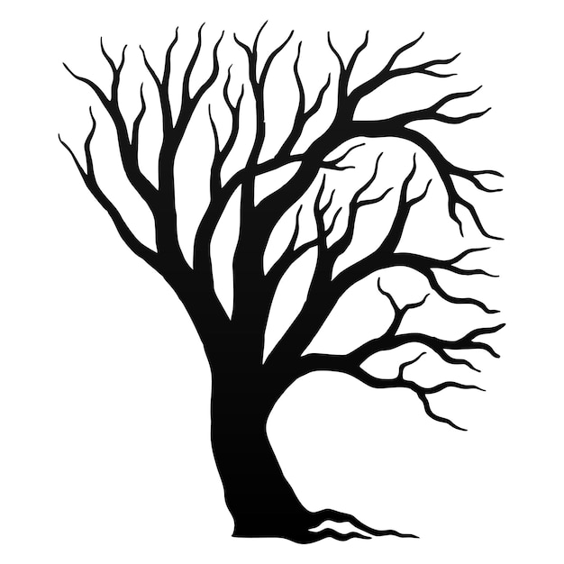 Halloween tree vector, dry tree without leaf, scary tree, silhouette tree in black color