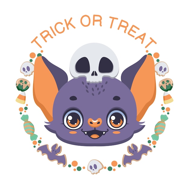 Halloween trick or treat illustration with cute bat