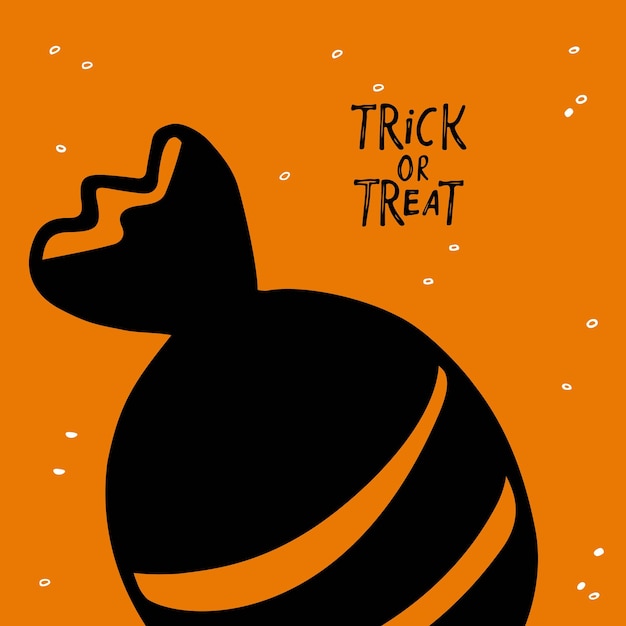 Halloween Trick or Treat lettering with candy. Hand drawn Halloween silhouette vector Illustration