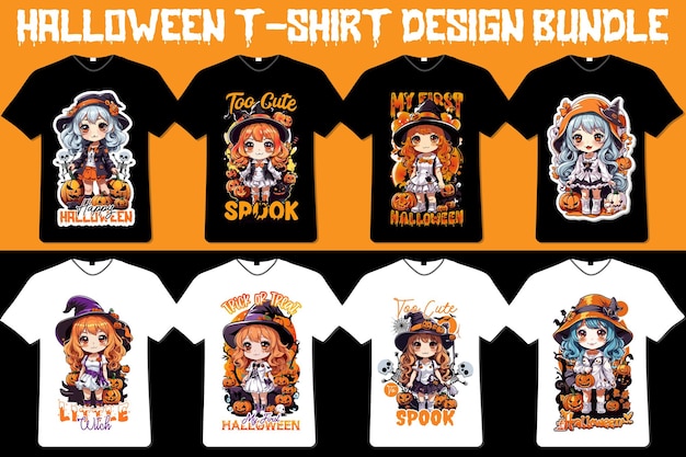 Halloween Tshirt design bundle Trendy spooky Tshirts bundle Happy Halloween tshirt bundle