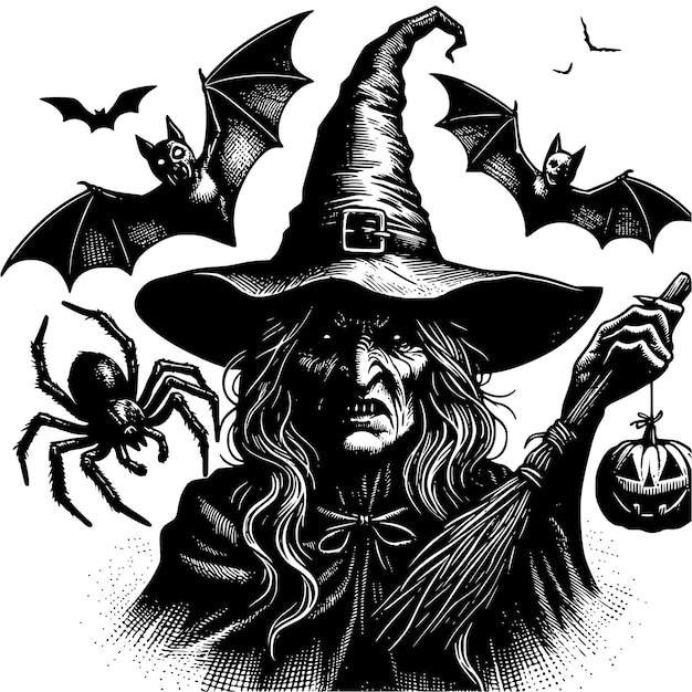 Halloween tshirt vector design with witch and pumpkin