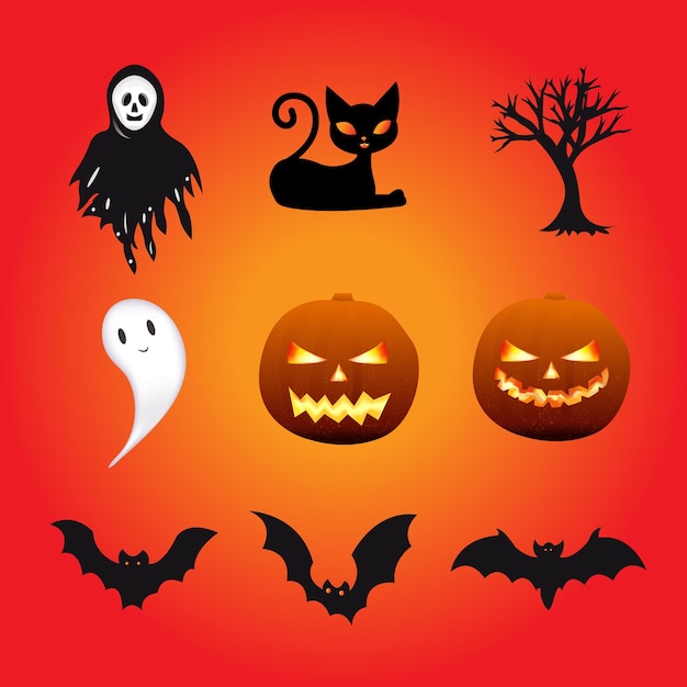 Halloween unique elements set with gradient background