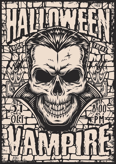 Vector halloween vampire vintage monochrome poster