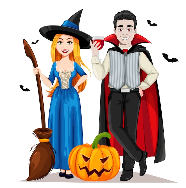 Halloween vampire and witch isolated on white