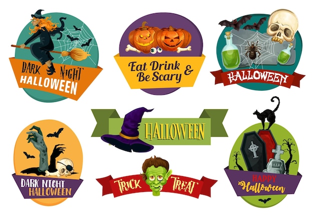 Halloween vector icons for party greeting