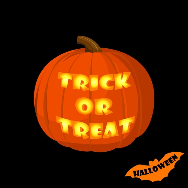 Halloween vector illustration. Trick or treat carved pumpkin in cartoon style.