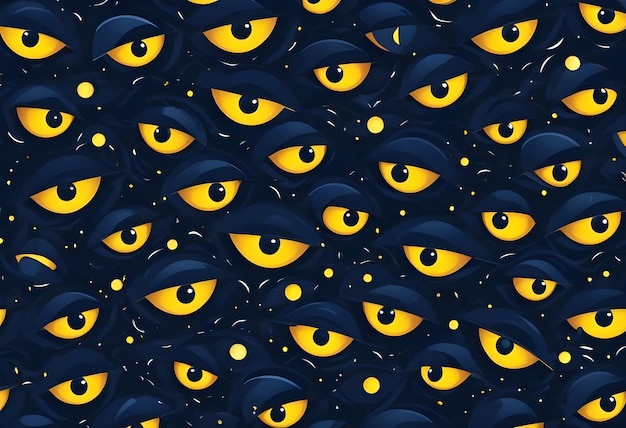 a halloween vector pattern of a blue and yellow spooky eyes on dark background