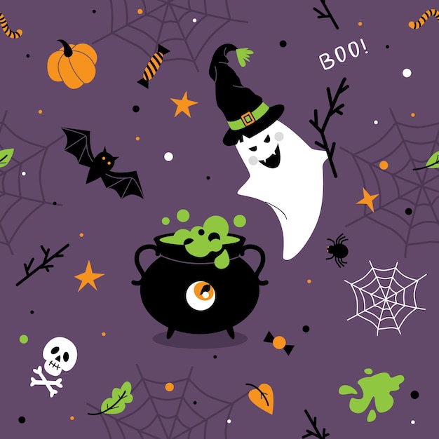 Halloween vector seamless pattern Cartoon ghosts background