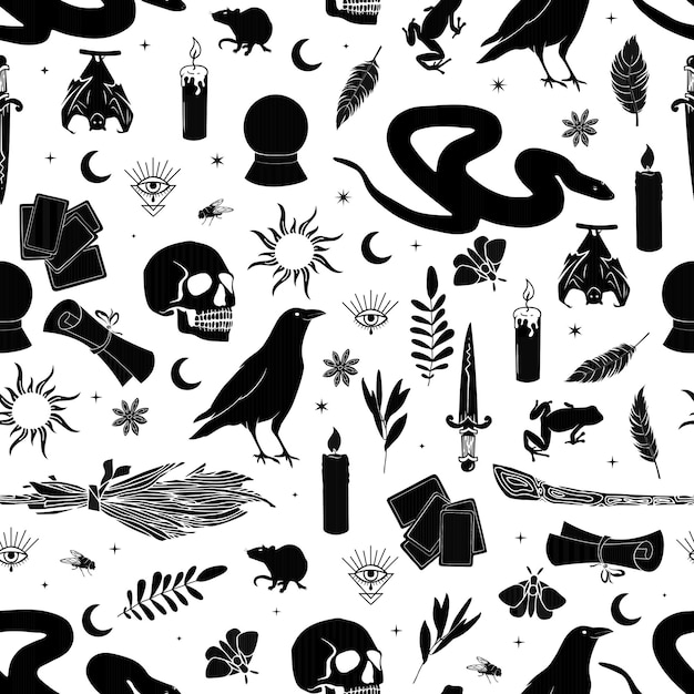 Halloween vector seamless pattern witchcraft drawing