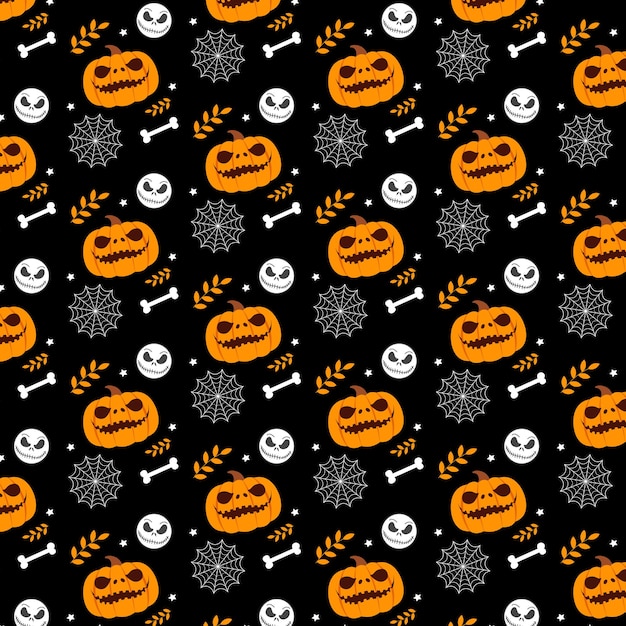 Halloween vector seamless pattern with pumpkin