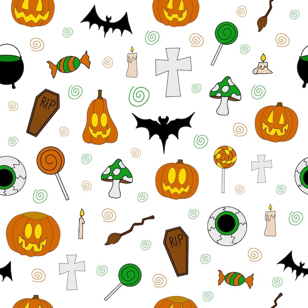 Halloween vector seamless pattern with scary elements