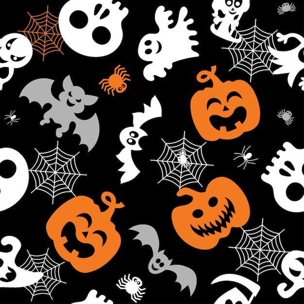 Halloween vector set Pumpkin bat ghost Simple seamless pattern