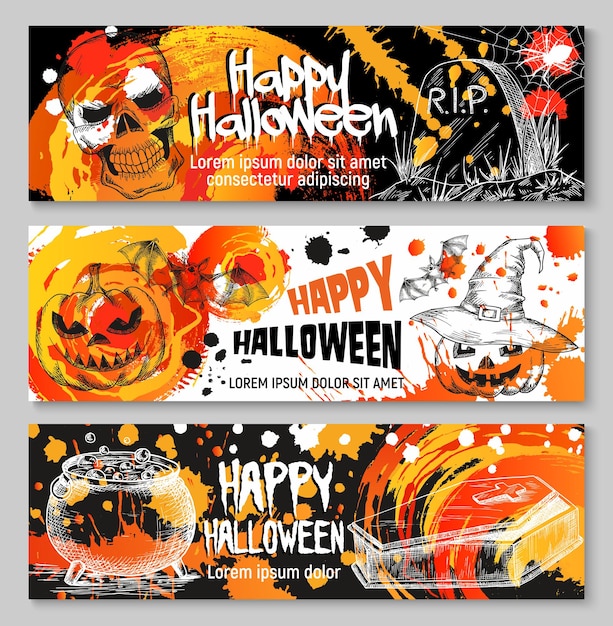 Halloween vector sketch banners trick or treat