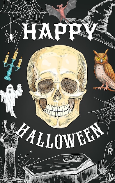 Halloween vector sketch poster horror skull