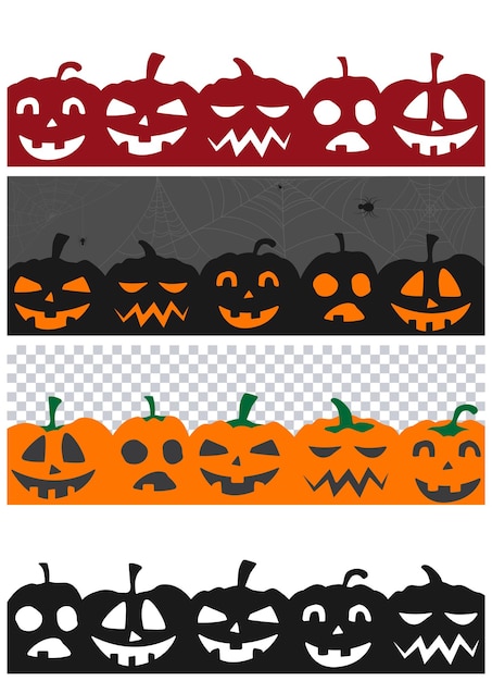 Halloween vector yellow black red pumpkin illustration or icon set