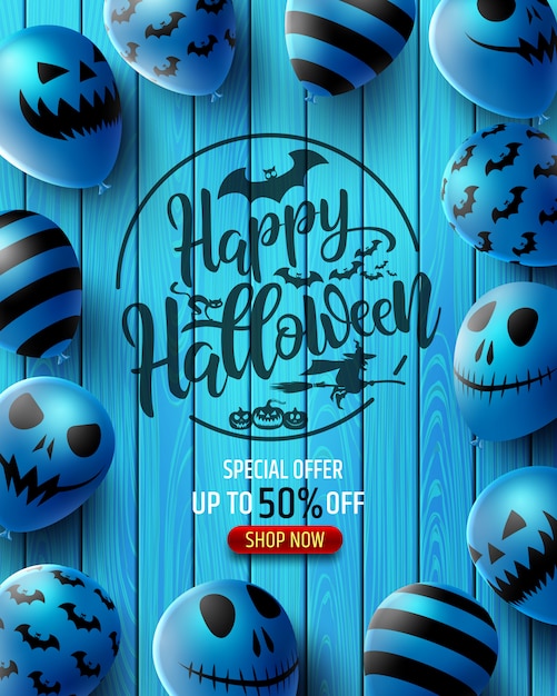 Halloween vertical sale banner with scary balloons