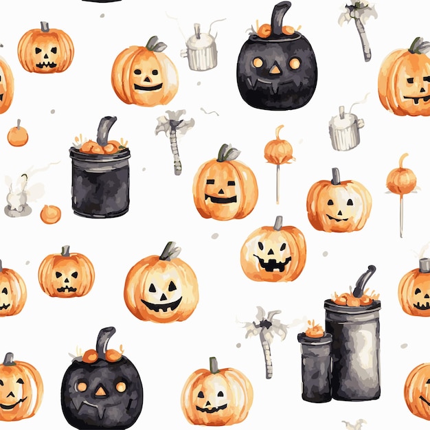 Halloween watercolor seamless pattern