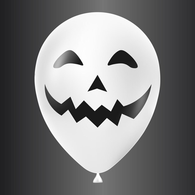 Vector halloween white balloon illustration with scary and funny face isolated on dark background