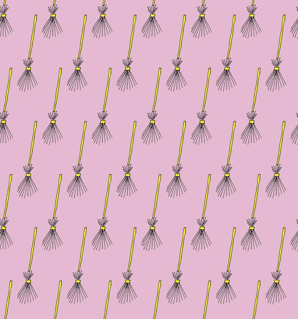 Halloween Witch Brooms Vector Hand Drawn Doodle Seamless Pattern Background