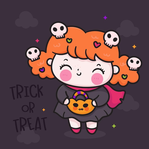 Halloween witch cartoon hug pumpkin candy